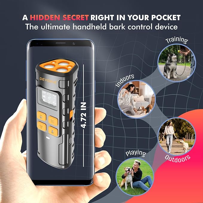 DEVOGUE® Anti Barking Device for Dogs-Dog Bark Deterrent Devices- 4 Training Modes – Rechargeable, Ultrasonic Control Bark Deterrent Devices with 12–15m Range (Three Head)