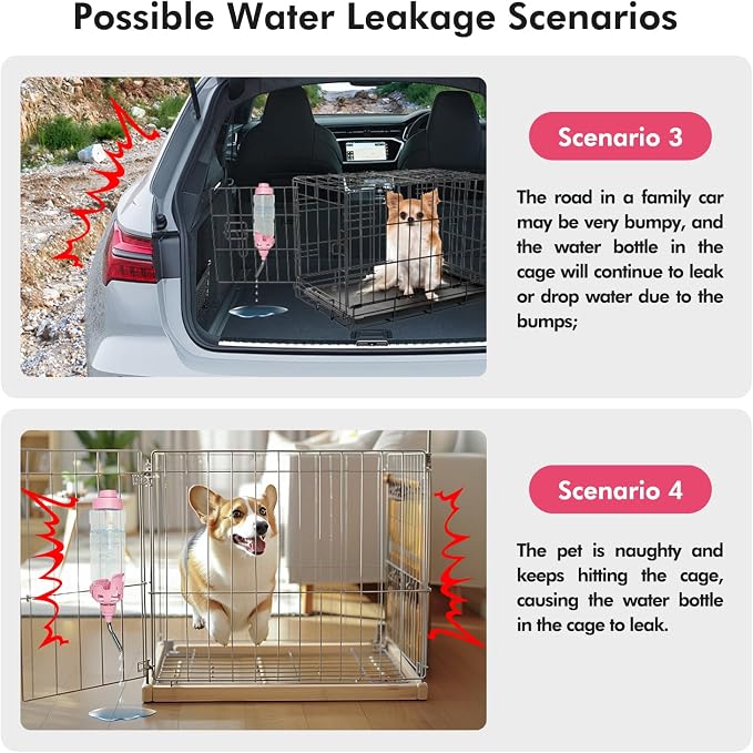 Vannon Dog Water Dispenser for Cage, 34oz Auto Feeding Crate Water Bottle for Dogs, Cats & Rabbits, Pet Nozzle Diameter: 12mm, BPA Free, Pink