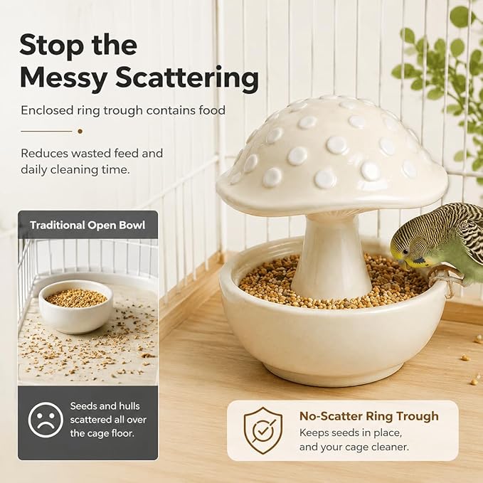 Ceramic Bird Bowls for Cage, Bird Cage Food Bowls No Mess Poop-Blocking Tip-Resistant Parrot Feeder Water Bowl for Budgie Lovebird Cockatiel Hamster Small Animals