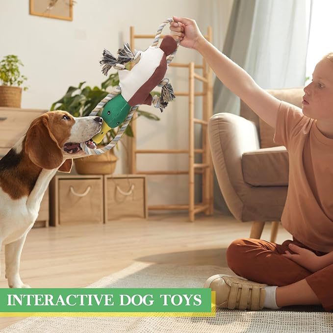 Letsmeet Lesmeet Upgraded Duck Dog Toys Puppy Toys with Crinkle Paper and Squeaker, Interactive Tug of War Dog Toy for Small, Medium, and Large Breeds