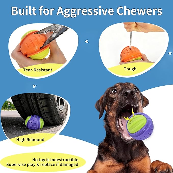 Dog Toy Ball, Indestructible Squeaky Ball for Aggressive Chewers, 3" TPR Rubber Clean Teeth, Relieve Anxiety & Boredom, Interactive Fetch Toy for Medium Large Dogs, Pools &Outdoor Play (Yellow)