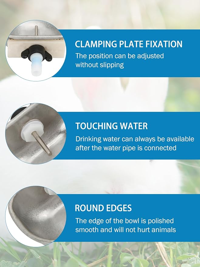 Rabbit Drinking Water Bowl, 10PCS Nipple Drinker, 3.54x2.60x1.18in Stainless Steel Rabbit Water Feeder, Anti Scratch, Removable Hanging Pet Cage Water Bowl