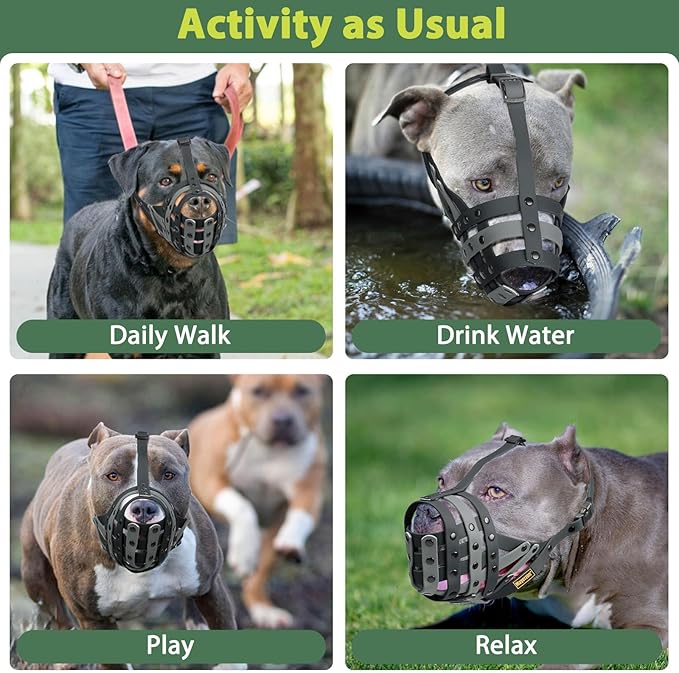Mayerzon Pitbull Muzzle, Lightweight Basket Muzzle for Large Medium Dogs Rottweiler Amstaff to Prevent Biting Eating, Safe for Grooming Vet Visits Training, Allows to Pant Drink, Adjustable & Sturdy