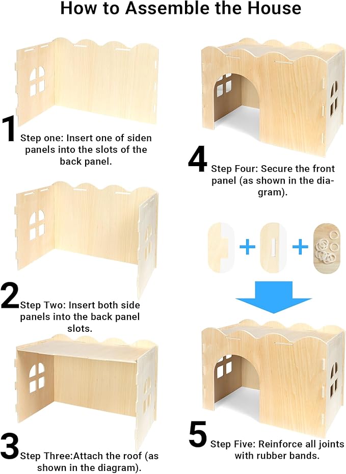 Bifeaw Rabbit Hideout, Natural Wooden Chew Proof Hideaway Hut for Small Pets (Rabbit)