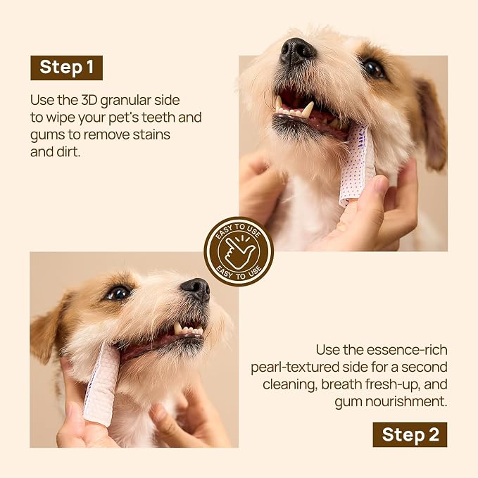 HICC PET Pro Dog Teeth Cleaning Finger Wipes for Dogs & Cats, No-Rinse Daily Oral Care Wipes, Soft Textured Finger Wipes for Teeth & Gum Cleaning, Dog Toothbrush Alternative, 50 Count, Unscented
