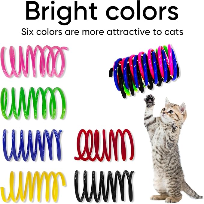 6Colors Plastic Spring Cat Toys, 90 Pack Spiral Springs for Indoor Cats to Swat, Bite, Hunt, Interactive Toys for Cats and Kittens