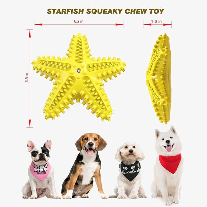 Squeaky Dog Toys - Starfish Natural Teeth Cleaning Toy for Small & Medium Dogs - Yellow
