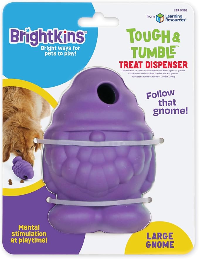 Brightkins Tough & Tumble Treat Dispenser Large Gnome - BPA Free Enrichment Treat Dispensing Dog Toy for Aggressive Play (Pack of 2)