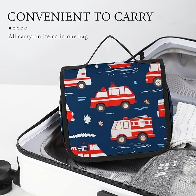 Unisex Firetrucks Fire Trucks Hanging Toiletry Bag Makeup Cosmetic Bag Travel Organizer for Accessories Full-size Container Toiletries