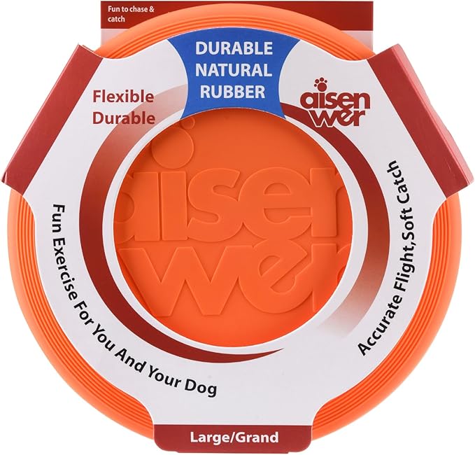Dog Flying Disc - Durable Rubber Dog Toy for Fetch - Interactive Lightweight Flyer Dog Toys for Outdoor Playtime - Safer Disc for Healthy Activity - for Medium/Large Dogs (Orange)