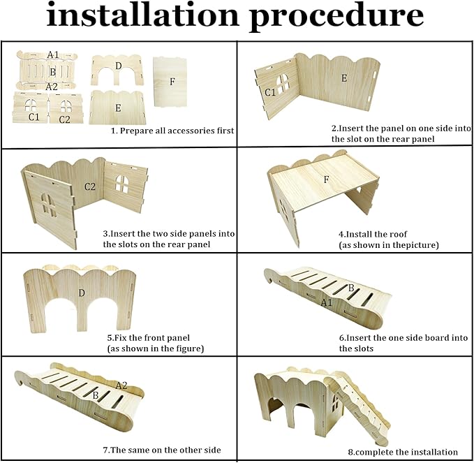 Guinea Pig Hideout Hamster Wood House Platform with Ladder for Rat Hamster Squirrel Gerbil Sugar Glider
