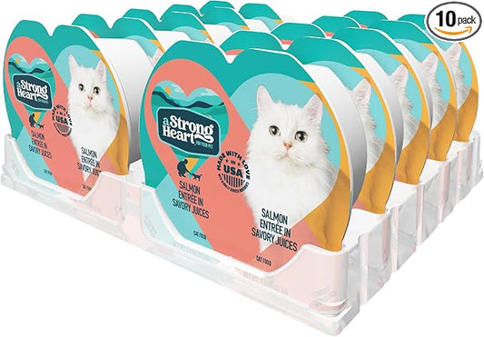 A Strong Heart Split Cup Wet Cat Food, Salmon Entree - 2.6 oz Split Cups, 20 Servings (Pack of 10), Made in The USA with Real Salmon & Poultry