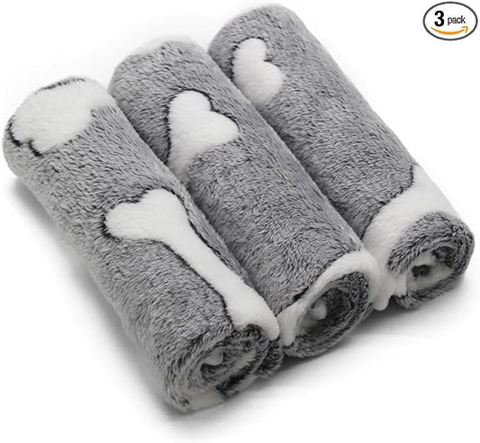 1 Pack 3 Puppy Blankets Super Soft Warm Sleep Mat Grey Cute Print Blanket Fluffy Fleece Pet Blanket Flannel Throw Dog Blankets for Small Dogs Puppy Dogs Fluffy Cats,Bone-Small(23"x15")