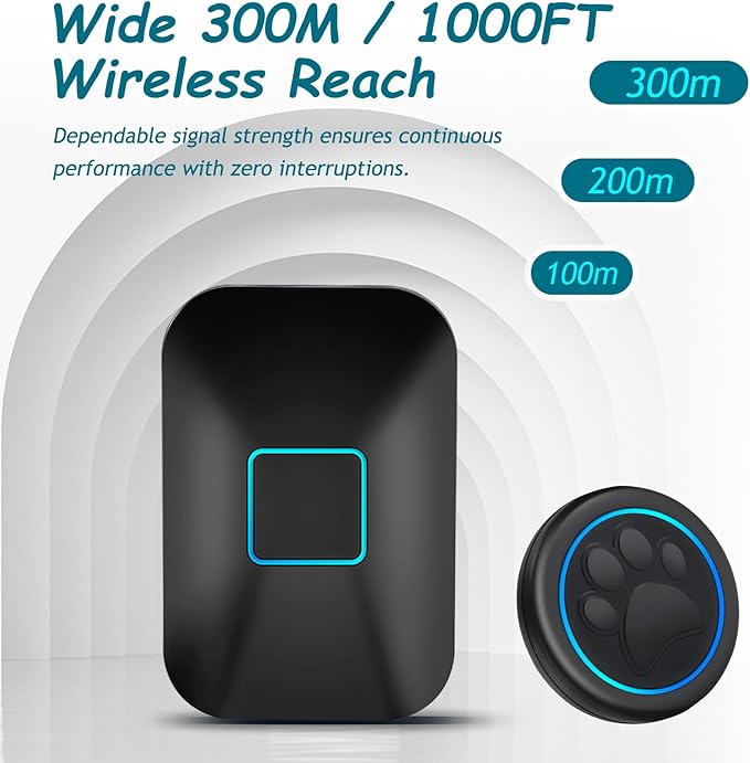 Halo Paw Smart Dog Door Bell – Touch-to-Ring BK Dog Bells to Go Outside, LED Light Wireless Dog Buttons & Dog Clicker for Communication, Waterproof Bell for Dogs to Ring to Go Potty(2 Bells & 1 Chime)