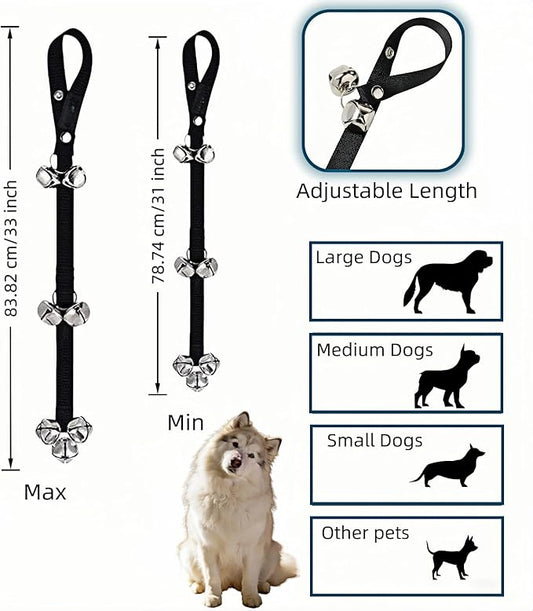 Dog Doorbell for Potty Training, Adjustable Length with 7 Extra Loud Bells, Black Nylon Strap with Metal Bells, 31-33 Inches