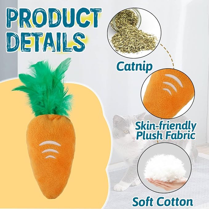 Andiker 2PCS Cat Chew Toys, Cute Pineapple Shape Soft Cat Plush Toys with Smooth Skin-Friendly Plush Fabric Containing Catnip Entertaining Interactive Cats Toy for Indoor Cats and Kitten (Orange)