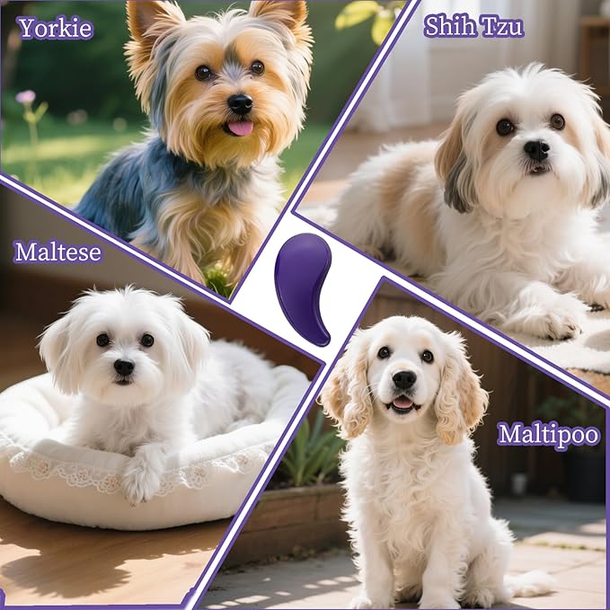 Comma-Shaped Small Dog Brush, Fit for Yorkie, Shih Tzu, Maltese Maltipoo Pomeranian - Gentle Soft Bristles for Effortless Pet Hair Removal, Puppy Essentials (Dark Purple)