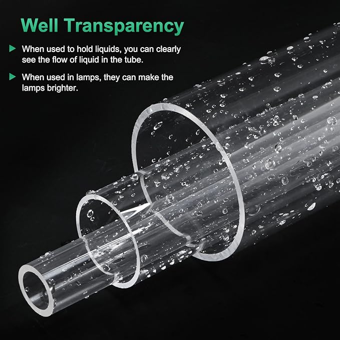 M METERXITY Clear Plastic Tube, 7mm[0.28"] ID x 10mm[0.39"] OD High Impact Rigid Polycarbonate Round Pipes for Water Plumbing/Lighting/Aquariums/Models, Plastic Tubing [305mm/12IN]