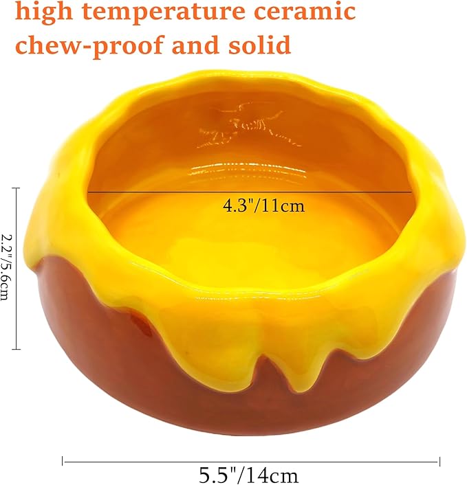 M2cbridge Ceramic Pudding Hamster Food Bowl Feeding Dish Water Bow for Guinea Pig Hedgehog Small Animal(Orange)