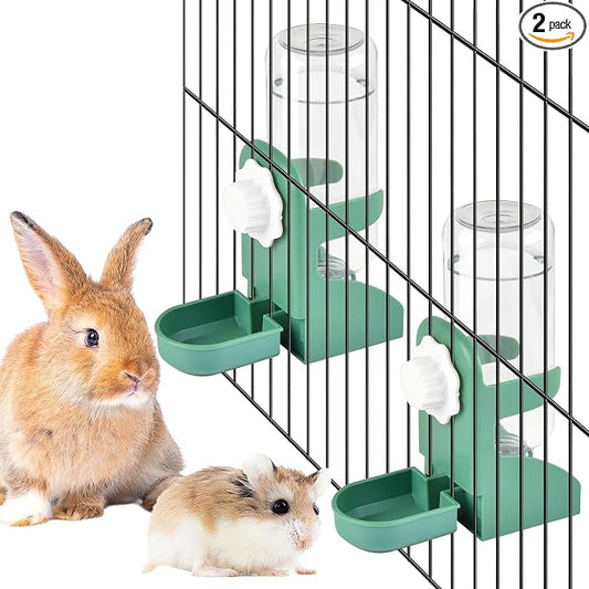 kathson 2 PCS Rabbit Water Dispenser for Cage 17 Oz Hanging Guinea Pig Water Bottle No Drip Gravity Automatic Bunny Water Bottle No Leak Small Animal Water Bottle for Chinchilla Ferret Hamster（Green）