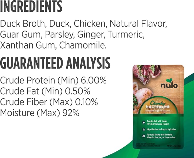 Nulo Chunky Cat Broth Pouches - Variety Pack, High-Protein Wet Cat Food Topper Treat for Indoor & Outdoor Kittens and Adults, 12 x 2.8oz