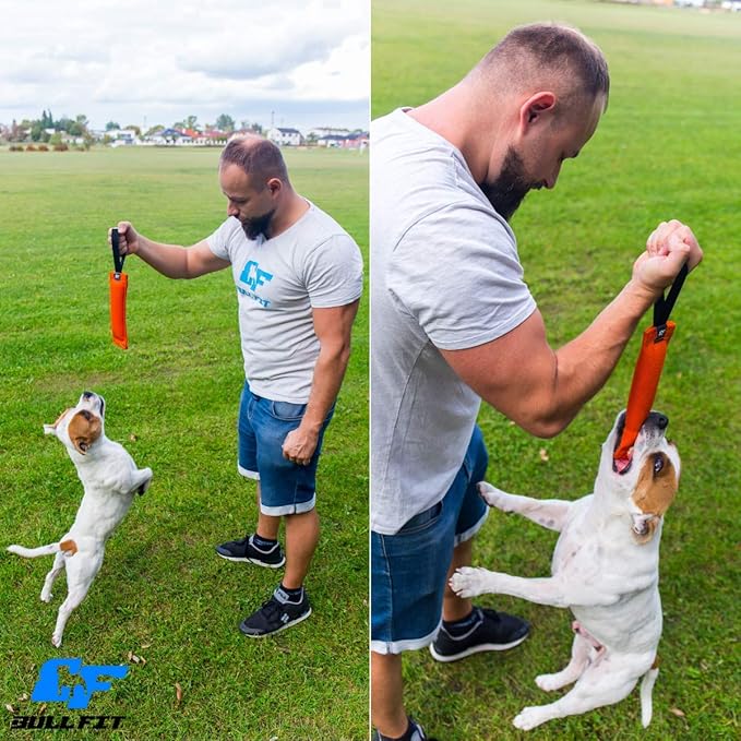 Bull Fit K9 Dog Bite Tug Toy with Strong Handle - Made of Durable & Tear-Resistant French Linen - Perfect for Tug of War, Fetch & Puppy Training - Ideal for Medium to Large Breeds