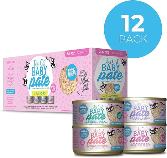 Tiki Cat Baby Pate Wet Cat Food for Kittens Variety Pack, 2.4 oz. Can (12 Count)