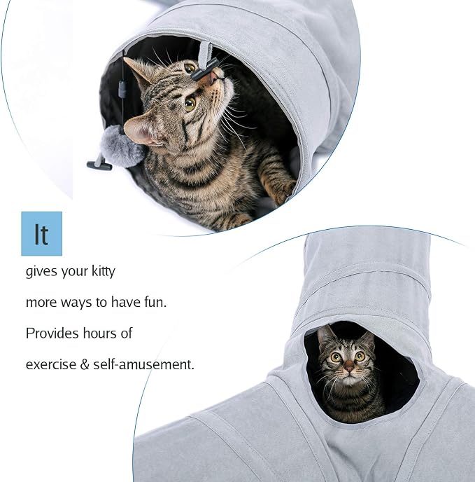 PAWZ Road Collapsible Cat Tunnel, 3 Way Cat Play Tube 10.5” in Diameter | Collapsible Cat Play Tunnel with Spacious Play Tubes, Multiple Peek Holes & Interactive Hanging Ball for Indoor Cats