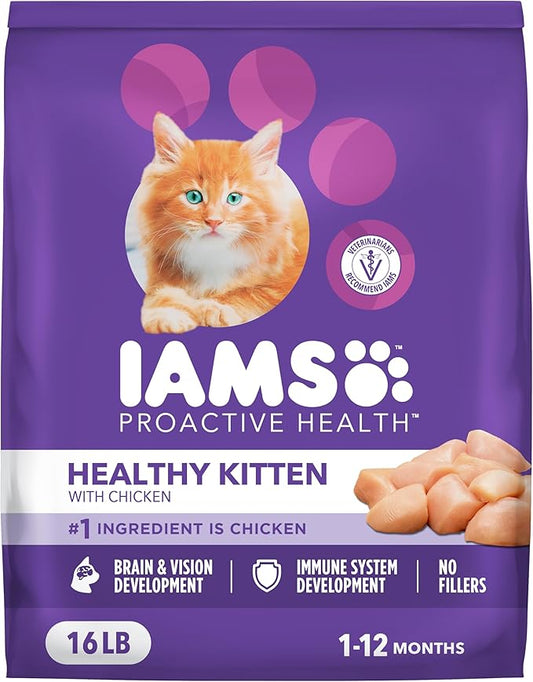 IAMS Proactive Health Kitten Dry Cat Food, Healthy Kitten Food Dry Recipe with Real Chicken in Every Bite, 16 Lb. Bag