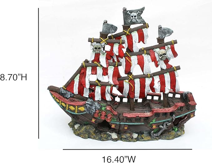 Penn-Plax Deco-Replicas Striped Sail Shipwreck - Realistic Aquarium Shipwreck Ornaments - Durable Resin Nautical Decor for Freshwater & Saltwater Fish Tanks - 14 x 5.5 x 13 Inches, Medium Size