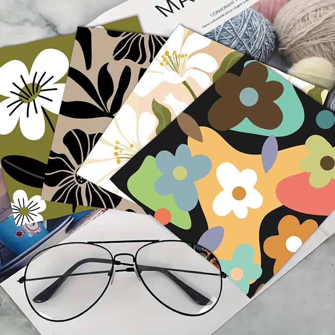CREATCABIN 6Pcs Glasses Cleaning Cloth Microfiber Cleaning Cloths Multicolor Floral Glasses Cleaner Wipes Soft Microfiber Reusable for Eyeglasses Camera Lens Laptops Screens Cell Phone 6 x 6 Inch