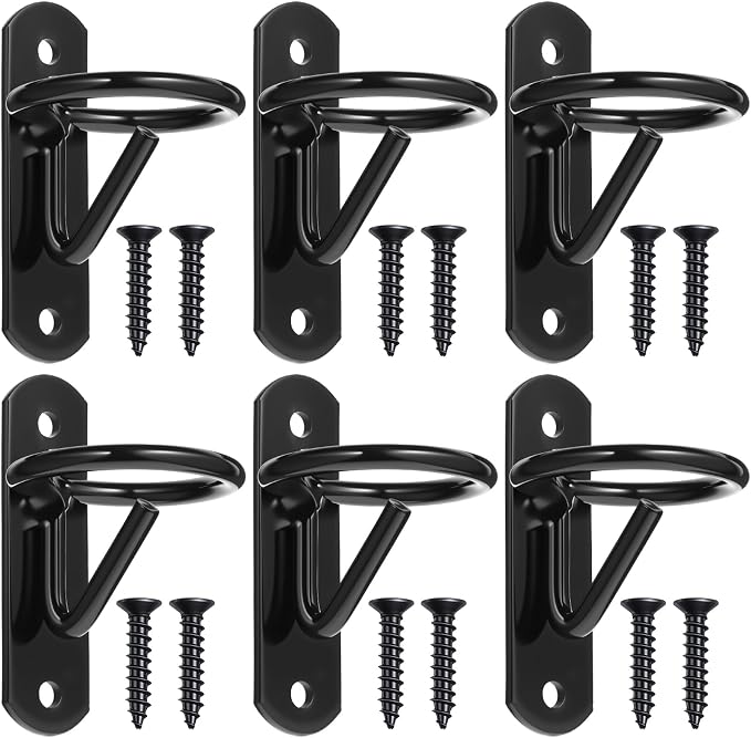 6 Pack Heavy Duty Bucket Hooks for Horse Stalls Anti-Tip Metal Bucket Holder for Horse Feed and Water Stable Barn Fence Accessories with Screws, Black