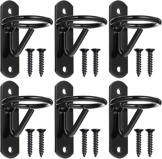 6 Pack Heavy Duty Bucket Hooks for Horse Stalls Anti-Tip Metal Bucket Holder for Horse Feed and Water Stable Barn Fence Accessories with Screws, Black