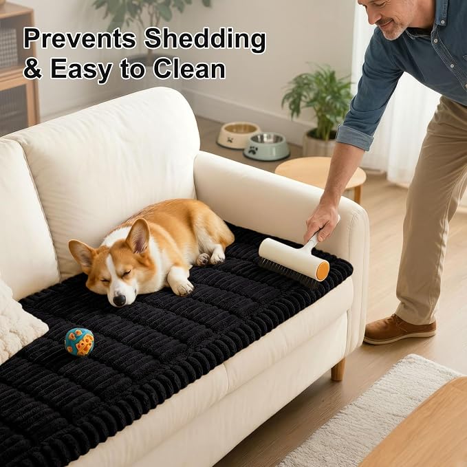 Smiry Couch Cover for Dogs, Non Slip Washable Sofa Protector for Pets, Soft Furniture Cover for Pet, Stylish Sofa Covers, Cozy Protect Against Fur, Dirt & Everyday Messes (Black, 27.6" x 27.6")