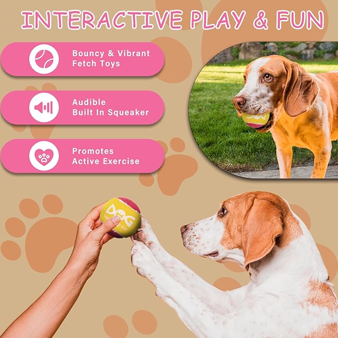 INSUM Pink Squeaky Tennis Balls, Girl Dog Birthday Toys Gifts for Small Medium Large Female, Cute Presents Girl Dog Accessories