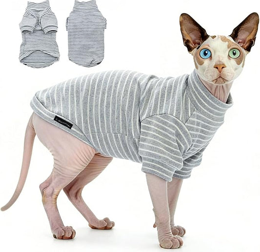 Sphynx Cat Sweater Hairless Cat Clothes Sweater Shirt Soft Warm Long Sleeves Pullover Pet Clothes Pajamas Dog Cloth for Small Dogs Jumpsuit Pet Sweaters (G&W Striped, X-Large)
