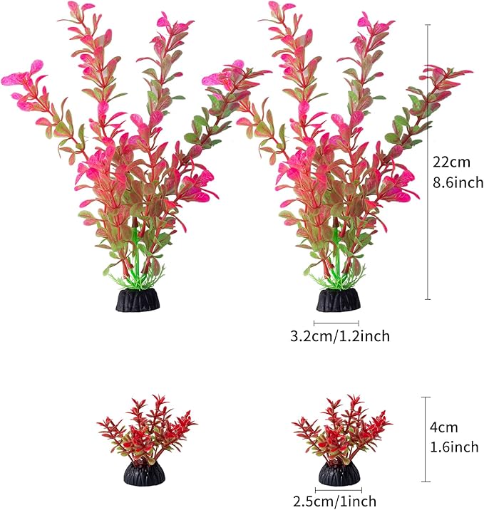 COMSUN 25 Pack Artificial Aquarium Plants, Small Size 4 inch Approximate Height Fish Tank Decorations Home Décor Plastic Red