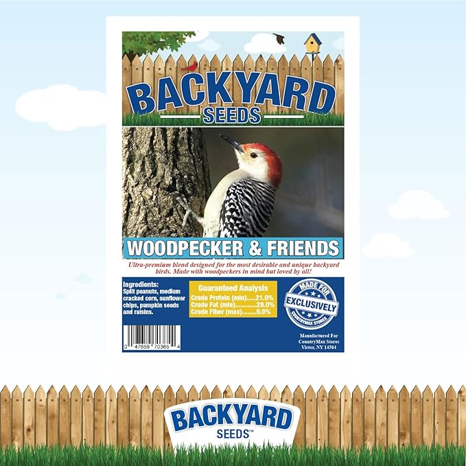 Backyard Seeds Woodpecker No-Waste Bird Seed Mix 20lbs - Premium Shelled Peanuts & Sunflower Chips, Medium Bag of Wild Bird Food