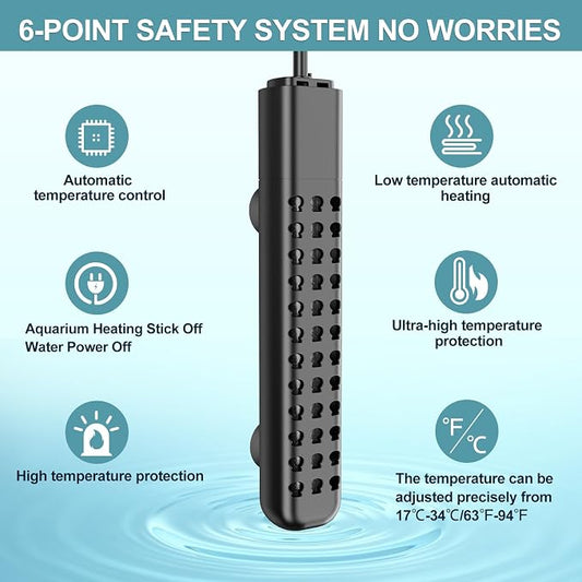 200W Aquarium Heater for 20-40 Gallon with Auto Shut-Off When Leaving Water—Submersible Fish Tank Heater, Dry-Burn & Overheat Protection, Explosion-Proof, Freshwater Saltwater Turtle Tank