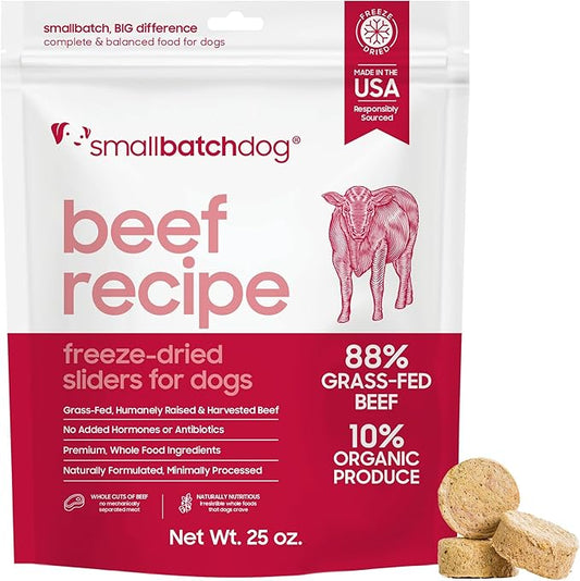 Smallbatch Pets Freeze Dried Raw Dog Food, Beef Recipe, 25 oz, Organic High Protein Dog Food, Grain Free, Made in the USA, Humanely Raised Grass-Fed Beef, Single Protein, Picky Eaters, Hydrate & Serve