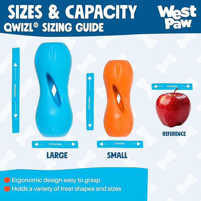 WEST PAW Qwizl Durable Zogoflex Dog Puzzle Toy for Mental Stimulation, and Enrichment - Treat Dispensing for Bully Sticks and Dental Sticks - Dishwasher Safe - Made in USA - Small - River