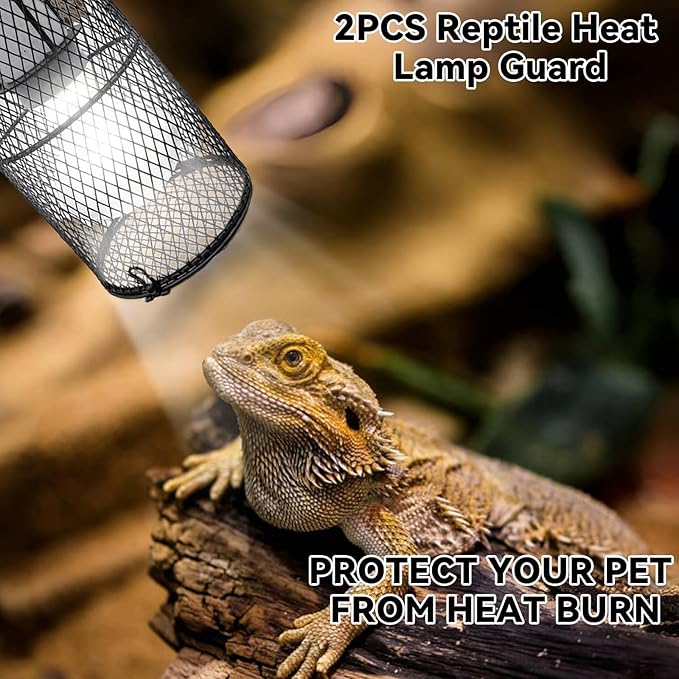kathson 2 Pcs Reptile Heat Lamp Guard,Reptile Anti-Scald Mesh Cage Guard Lampshade,150W Ceramic Heat Emitter Heat Lamp Shade Fixture for Snake Lizard Turtle Frog,Without Bulb