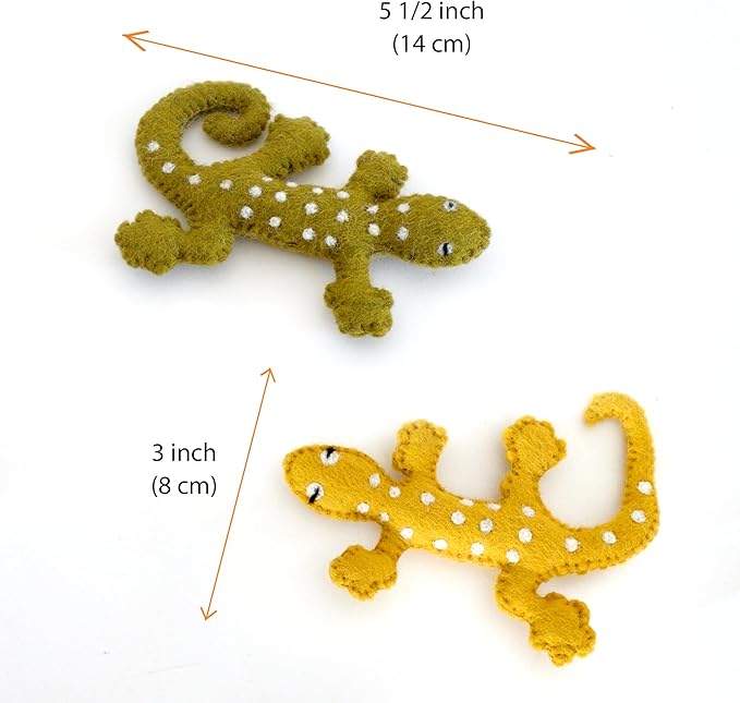 Glaciart One Felt Lizard Cat Toy – 2 Pcs | Soft Fuzzy Enrichment 100% Natural Wool - Interactive Catnip Play Cat Toy Set - Safe for Pets, Non-AZO Colored Dyes