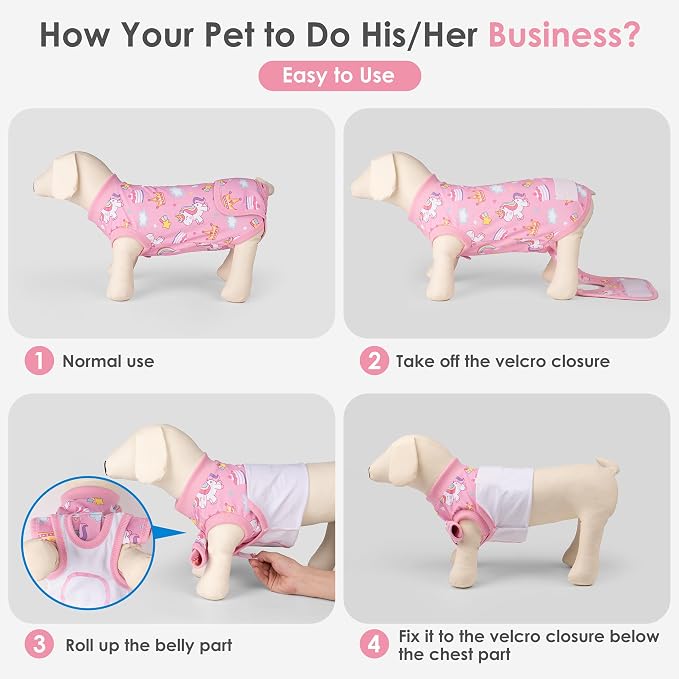 cyeollo Recovery Suit for Dogs Surgery Suit Female Spay Soft Pet Onesie Bodysuit After Sugery Male Dog Neuter Pet Clothes Small Dogs Surgical Recovery Shirt, Unicorn XS