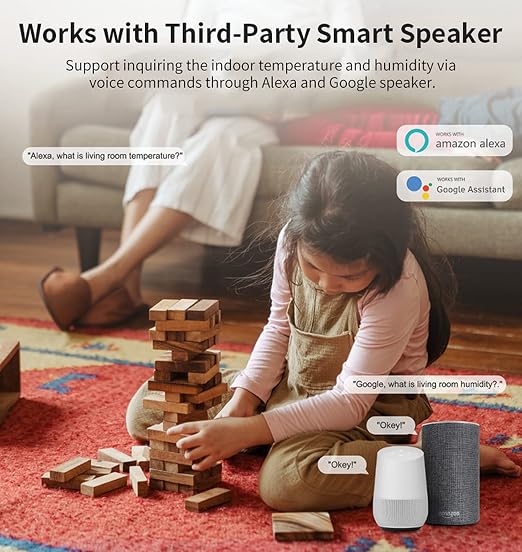 4-Pack WiFi Temperature Humidity Sensor: Wireless Temperature Humidity Monitor with App Alert, Free Data Storage Export, Smart Indoor Thermometer Hygrometer Compatible with Alexa Google Assistant