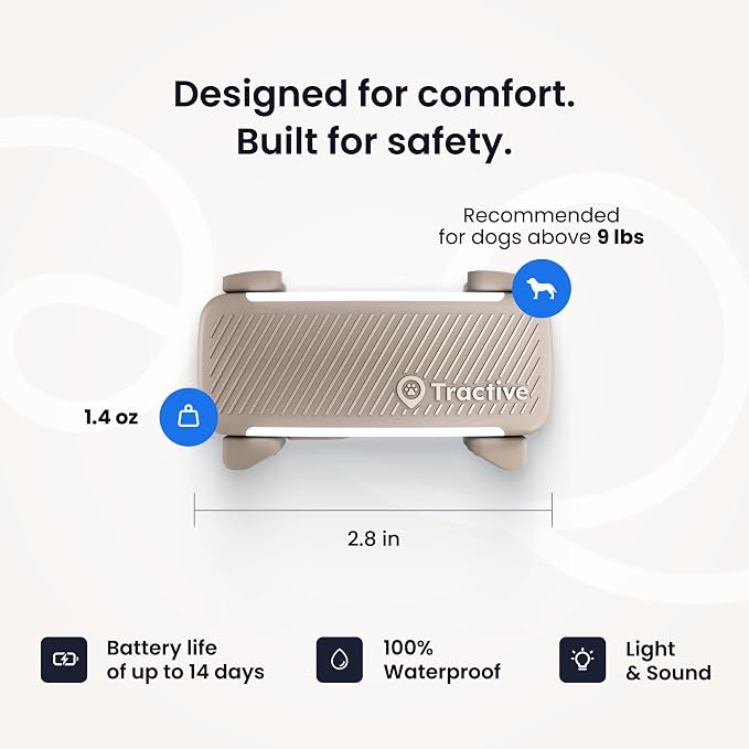 Tractive Smart Dog GPS Tracker | Live Pet Tracker with Virtual Fence | Vital Signs Monitoring of Heart & Respiratory Rate | Bark Monitoring | Dog Collar Attachment (Brown)