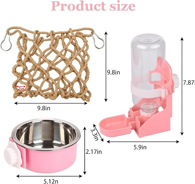 Rabbit Water Bottle Ferret Food Bowl Bunny Water Dispenser Stainless Steel Food Dish Hanging Drinking Fountain Drinker Feeder Crate Bowl for Guinea Pig Chinchilla Hedgehog