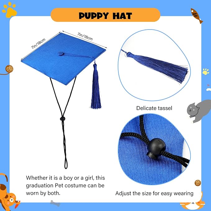 Dog Graduation Cap and Gown, Dogs Cats Graduation Holiday Halloween Costume Accessory(Blue,X-Large)