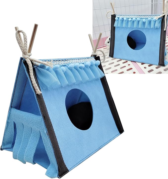 Hamster Hideout Tent, Portable Small Animal Tents House Cave Rabbit Tent Hideout Rabbit Rat Small Animal Tube Toy Warm Nest Habitat (Blue)
