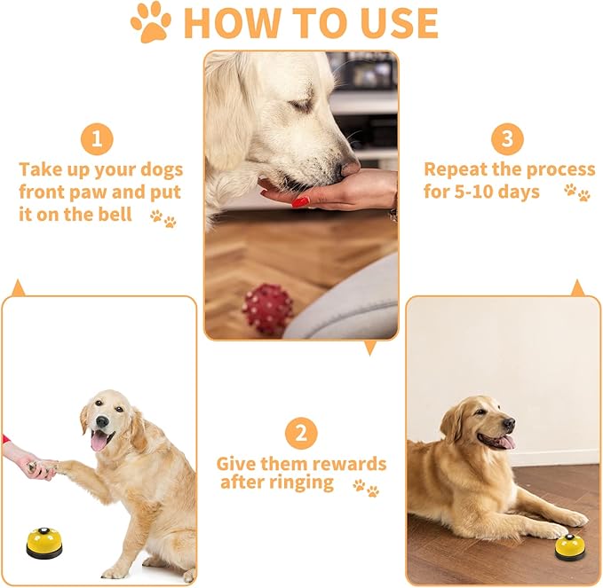 3 Pack Dog Doorbells, Pet Training Bells for Go Outside Potty Training and Communication Device Large Loud Dog Bell Cat Puppy Interactive Toys Adjustable Strap Door Bell (Yellow)